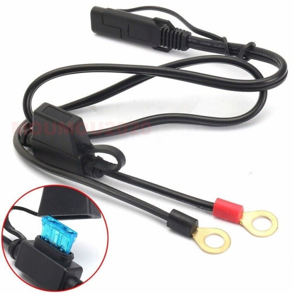 2-Pin SAE Motorcycle Battery Charging Cable with Inline 10 Amp Fuse
